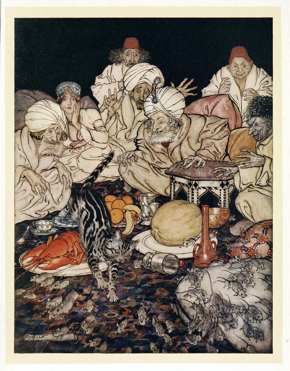 Kun Puss näki rotat ja hiiret, hän ei odottanut, että hänelle kerrotaan, pubista Englanti Fairy Tales. 1922 tekijältä Arthur Rackham