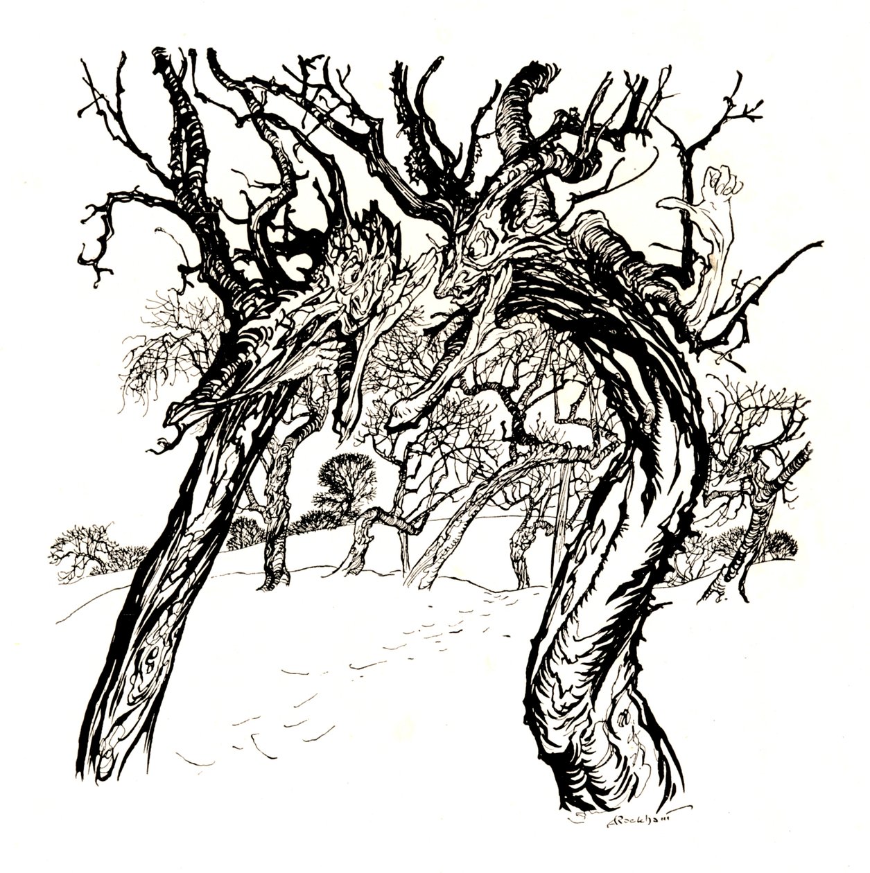Kuiskaavat puut, omenalautasesta, 1917, 1923 tekijältä Arthur Rackham