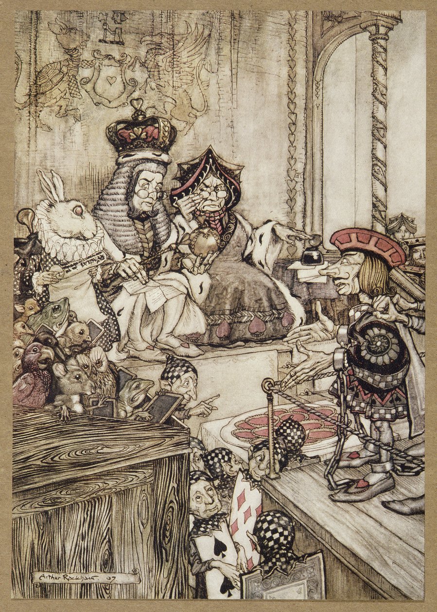 Kuka varasti tortut?, Lilicen seikkailuista ihmemaassa, kirjoittanut Lewis Carroll, pubi. 1907 (väri litho) tekijältä Arthur Rackham