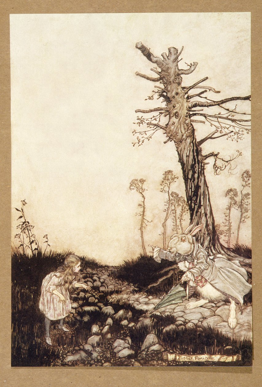 Mary Ann, mitä sinä täällä teet?, Lewis Carrollin teoksesta Alicen seikkailut ihmemaassa, julkaistu 1907. tekijältä Arthur Rackham