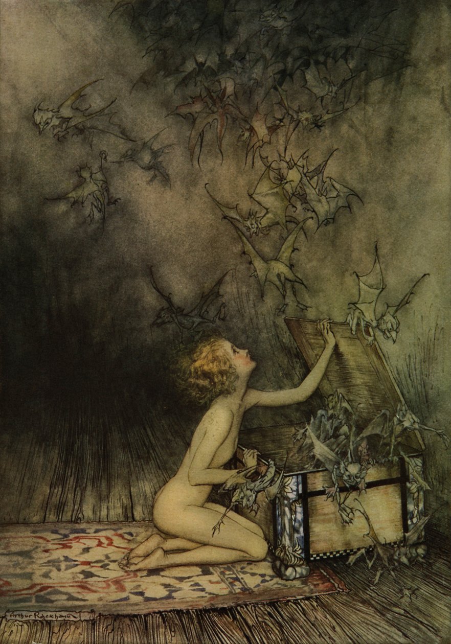 Nuori tyttö ja lepakkomainen tekijältä Arthur Rackham