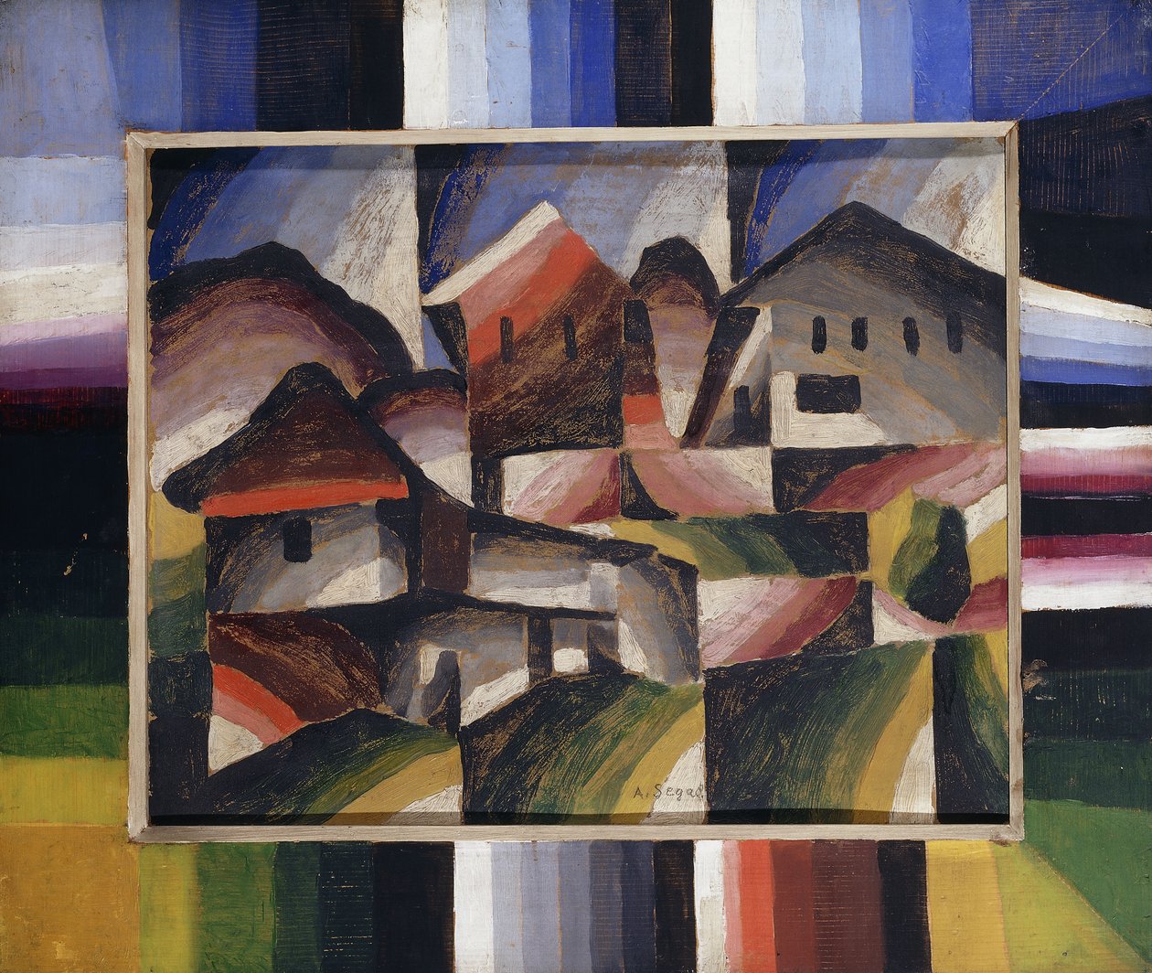 Talo maisemassa; Hauser in Landschaft, n. 1920 (öljy kankaalle) tekijältä Arthur Segal