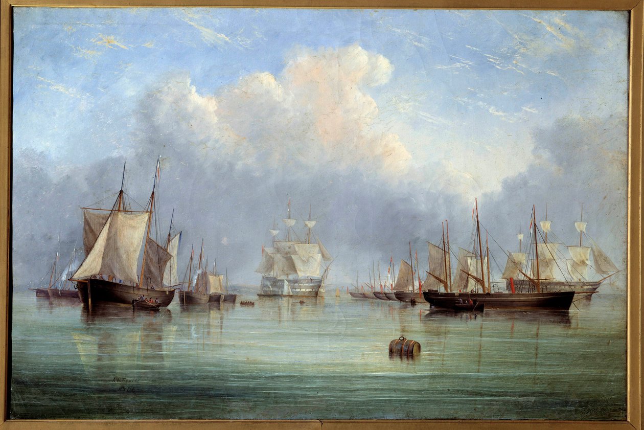 Merilaivat ja purjeveneet ankkuroituina. Arthur Wellington Fowlesin (1815-1883) maalaus 1800-luvun Orleans Museum of Fine Arts tekijältä Arthur Wellington Fowles