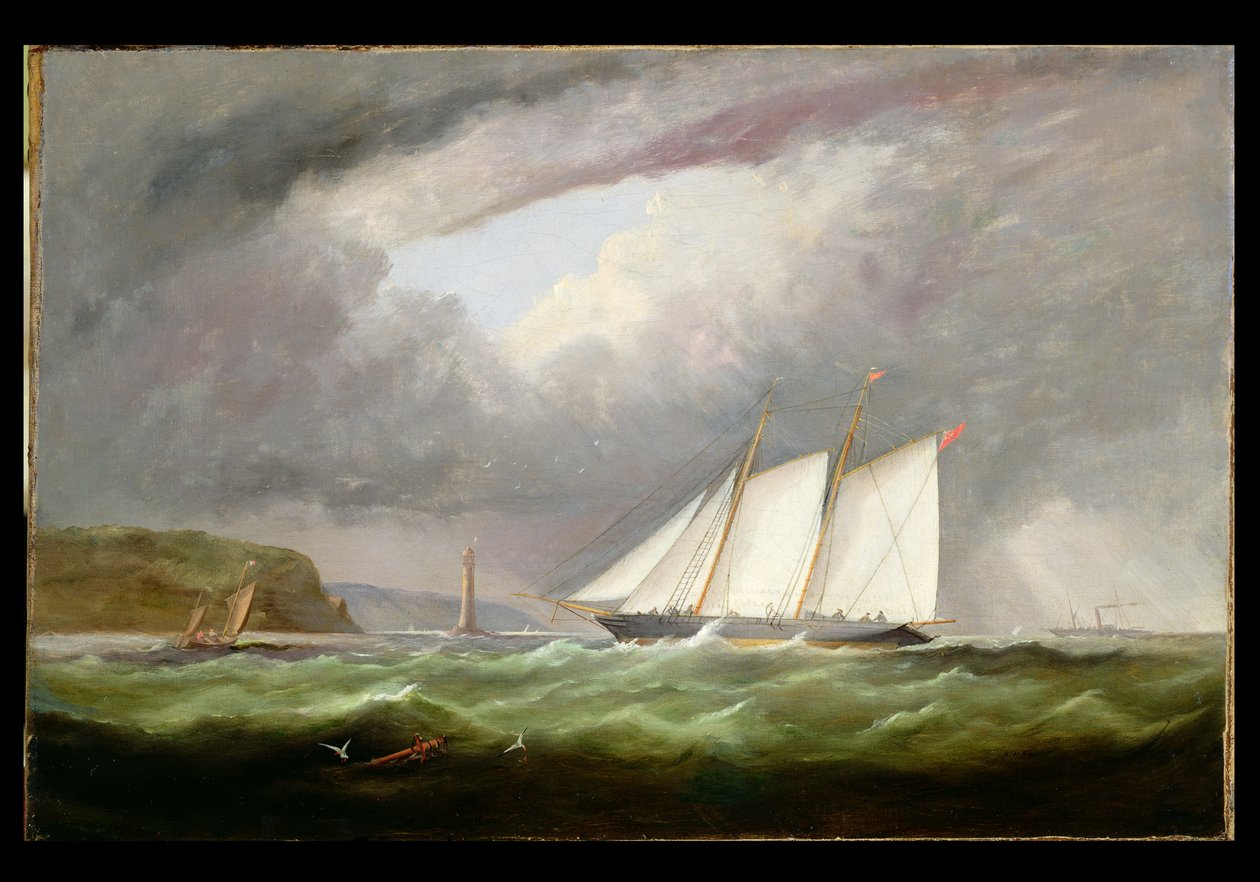 Kuunajahti "Esmeralda" Alderney Roadsilla Cap le Haguen edustalla, 1861 tekijältä Arthur Wellington Fowles