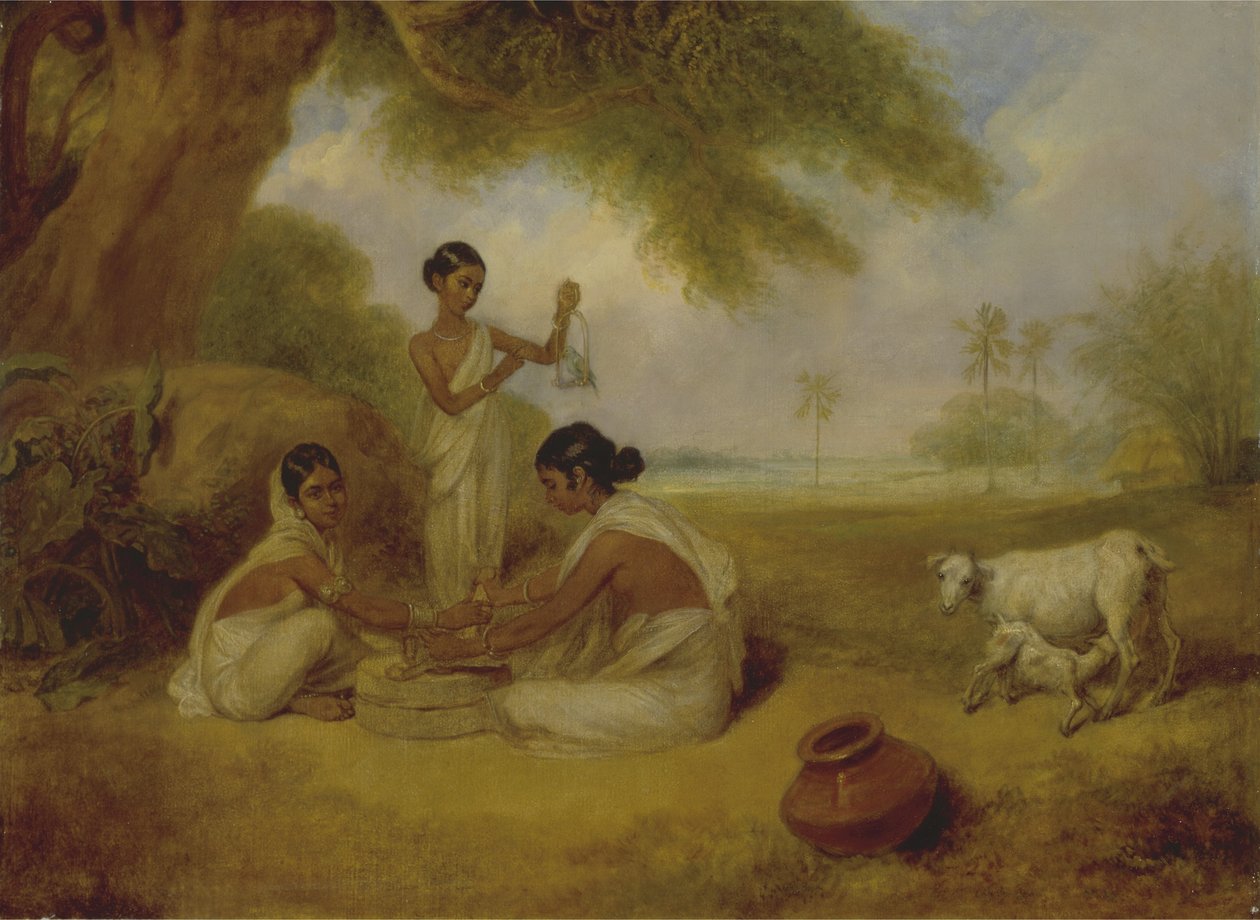 Grinding Corn, n. 1792-1795 (öljy kankaalle) tekijältä Arthur William Devis