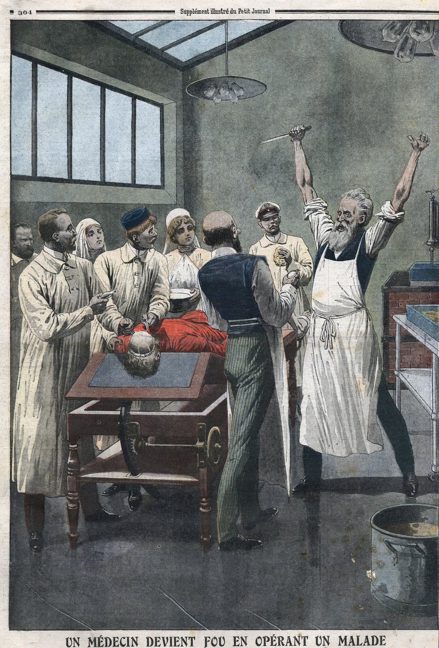 Lääkäri-kirurgi tuli hulluksi leikatessaan potilasta sairaalassa Razominissa, Tšitassa, Venäjällä tekijältä Artist Unknown