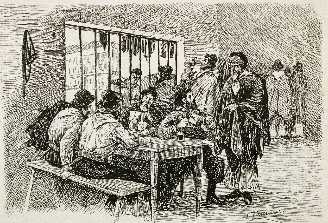 Argentiina (20. vuosisata). "Pulperia", kapakka ja viinakauppa. Kuvitus T.Tamarera. Kaiverrus tekijältä Artist Unknown