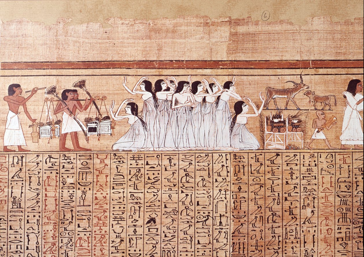 Egyptin taide: itku. Kollegio on samanlainen kuin Anin papyrus, Theban papyrus. tekijältä Artist Unknown
