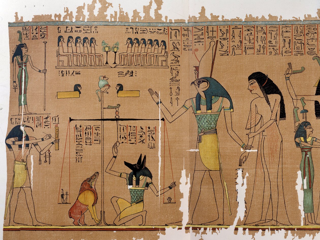 Taide Egypti: sielun paino - Jumalat Anubis ja Thot. Anhai Simile College tekijältä Artist Unknown