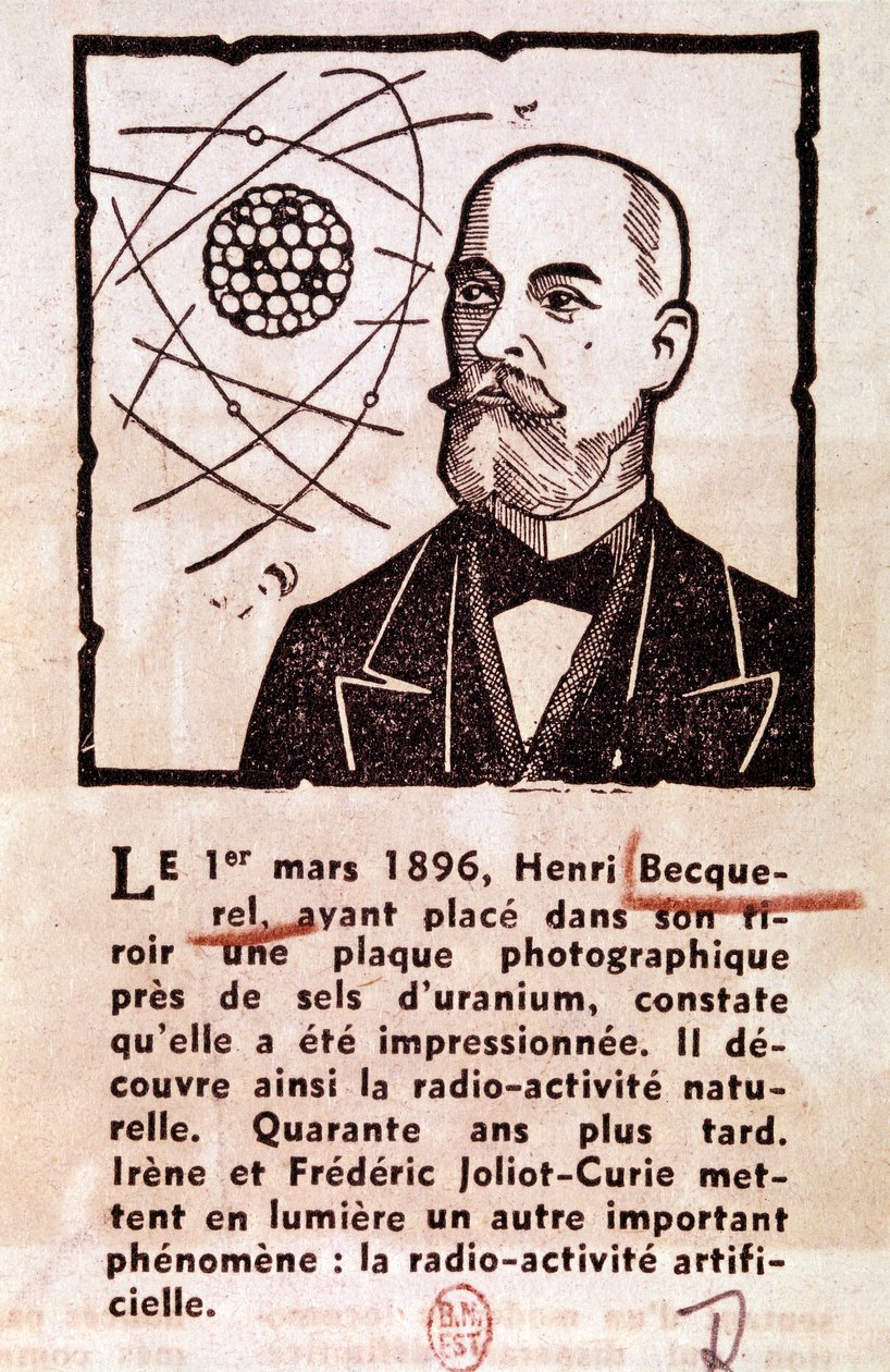 BECQUEREL Antoine Henri Ranskalainen insinööri, fyysikko, Nobel-palkittu: Muotokuva (piirustus) tekijältä Artist Unknown