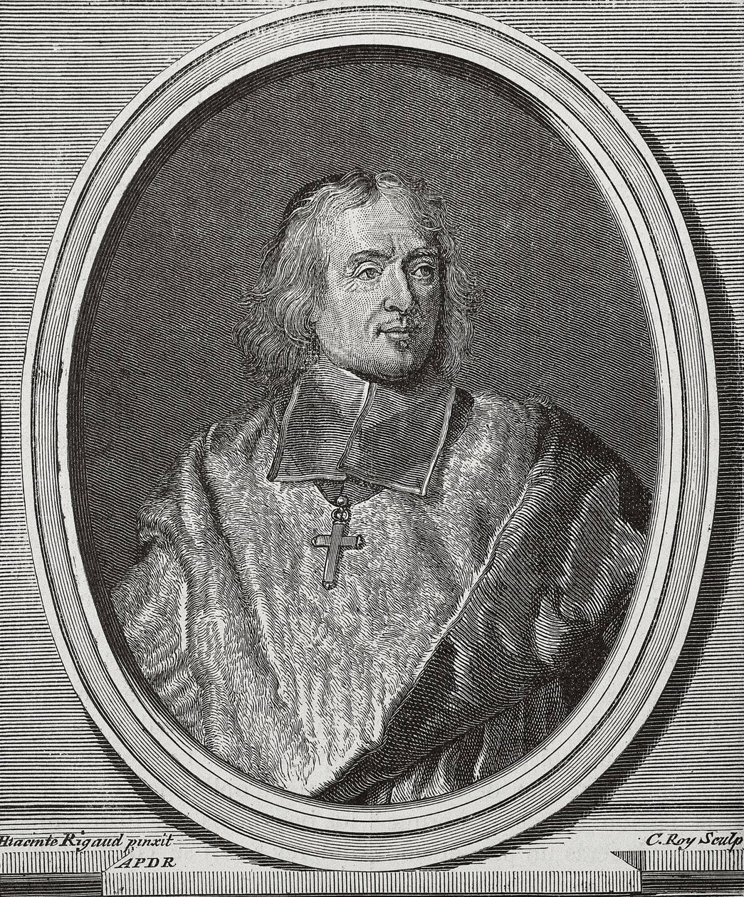 BOSSUET, Jacques-Benigne (1627-1704). Englantilainen teologi ja piispa. Muotokuvakopio Hyacinthe Rigaudin alkuperäisestä. Kaiverrus tekijältä Artist Unknown
