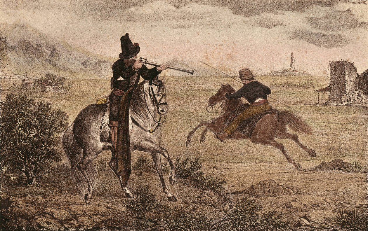 CABRERA Y GRINO, Ramon (1806-1877). Espanjalainen karlisti-sotilas. Espanja. Karlistien sodat. Cidien ratsuväki. Kuva lähteestä "Album de tropas carlistas de Aragon". Litografia. Yksityinen kokoelma tekijältä Artist Unknown