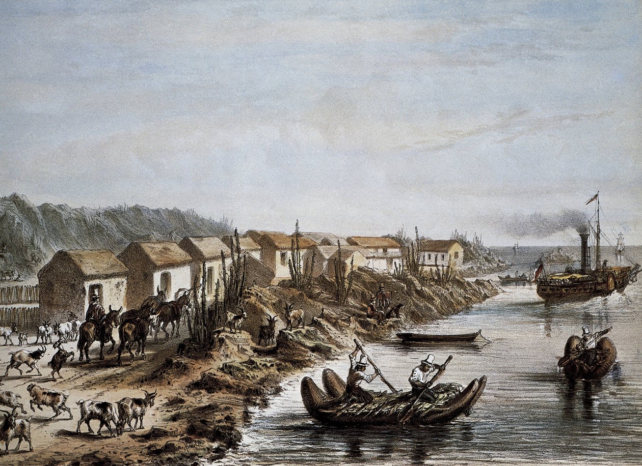 Chile (1854). Huascon satama. Litografia. tekijältä Artist Unknown