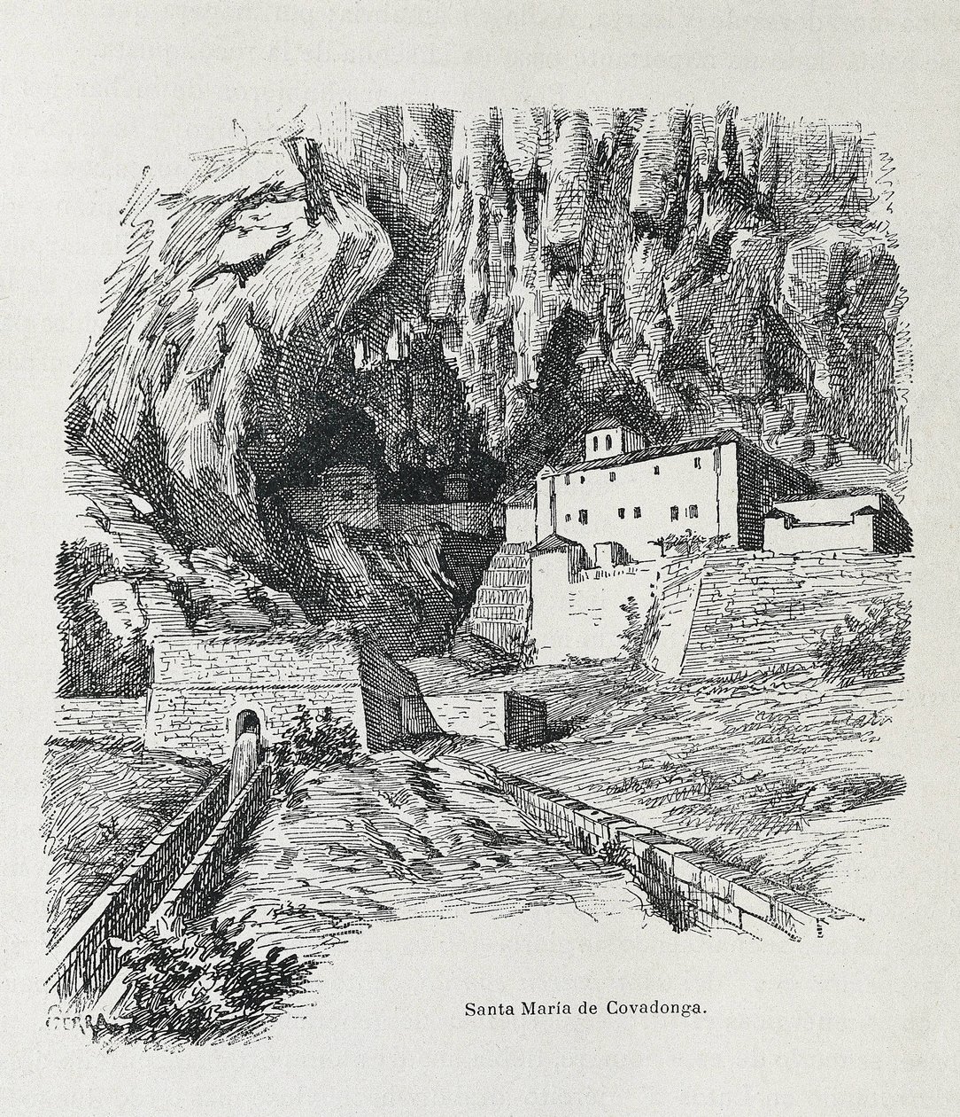 Covadonga. Santa Marian luostari. Kaiverrus. ESPANJA. ARAGON. Zaragoza. Yleinen sotilasakatemia tekijältä Artist Unknown