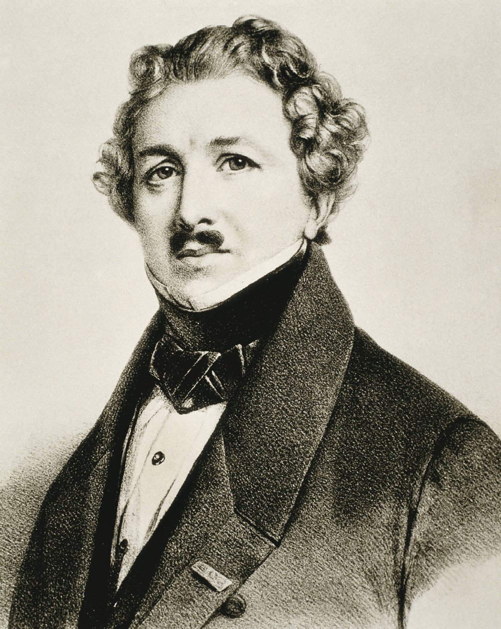 DAGUERRE, Louis-Jacques-Mande (1787-1851). Englantilainen keksijä, joka paransi valokuvausta. Litografia. tekijältä Artist Unknown