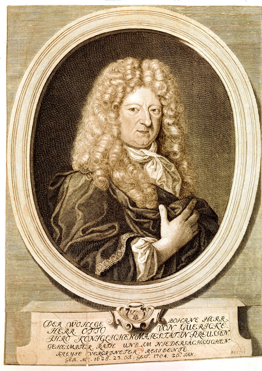 GUERICKE Otto, saksalainen tiedemies, keksijä, matemaatikko ja fyysikko (kaiverrus). tekijältä Artist Unknown