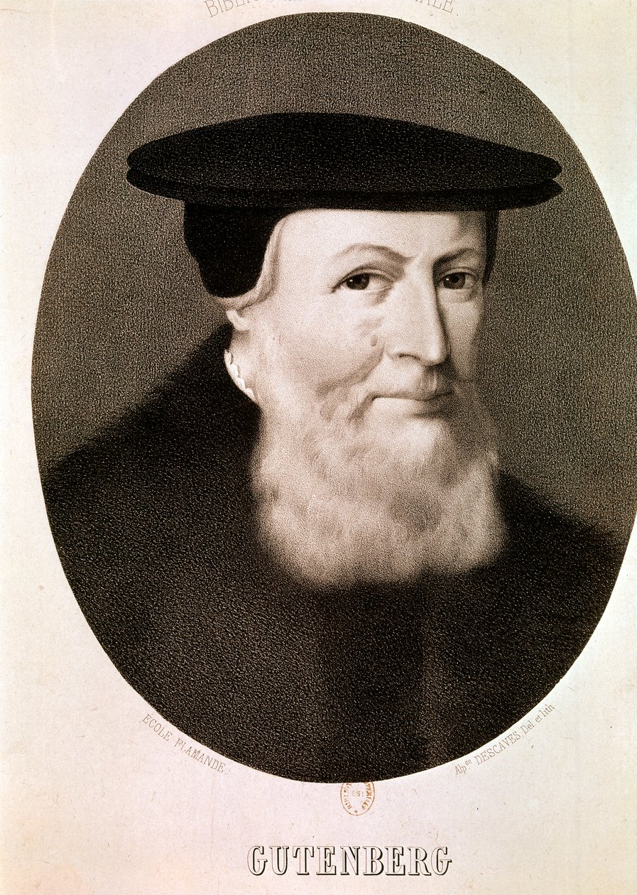 GUTENBERG Johannes: GUTBERG: Muotokuva (etsaus) tekijältä Artist Unknown