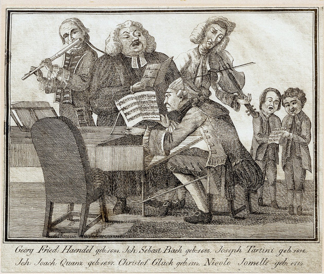 Georg Friedrich Haendel (1685-1759) (akvarelli ja muste paperille) tekijältä Artist Unknown