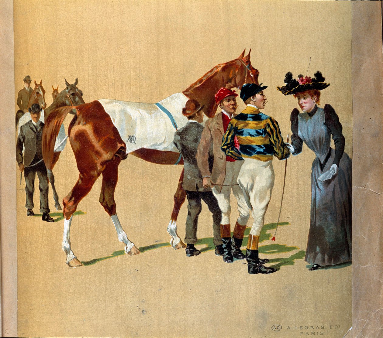 Hevosurheilu: viimeiset vihjeet ennen kilpailua, 1900-luvun alku (tuloste) tekijältä Artist Unknown
