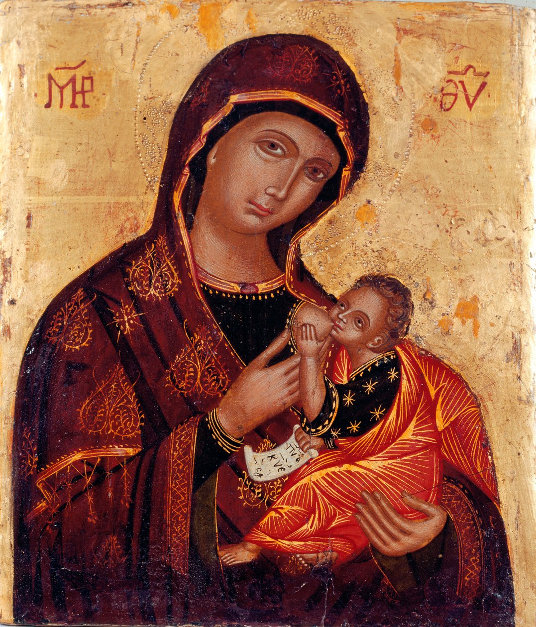 Ikoni: "Neitsyt ja lapsi" Anonyymi puuvärimaalaus. Santa Maria delle Grazie al Trionfale -kirkko, Rooma. tekijältä Artist Unknown