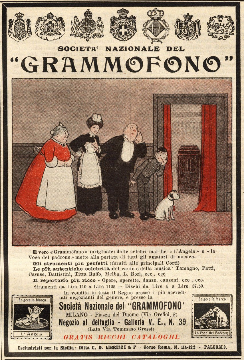 Italialainen gramofonimainos vuodelta 1914 (painettu) tekijältä Artist Unknown