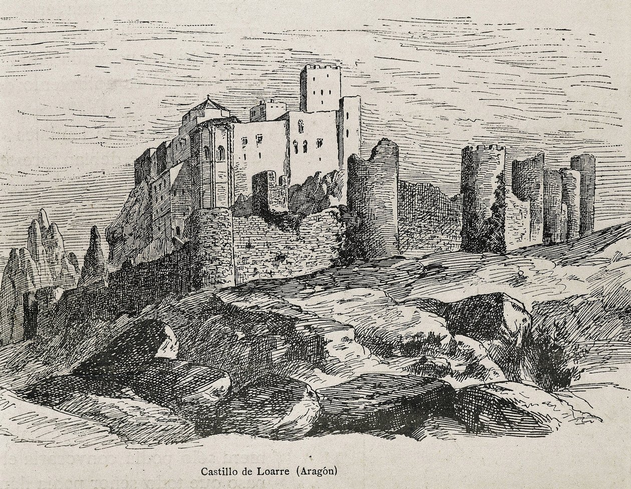 Loarre. Romaaninen linna. Kaiverrus. ESPANJA. ARAGON. Zaragoza. Yleinen sotilasakatemia tekijältä Artist Unknown