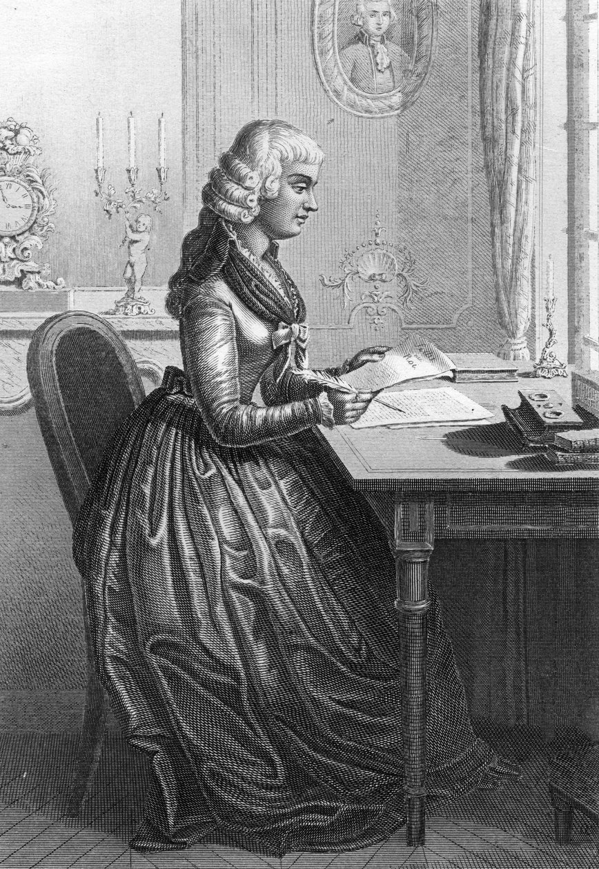 Madame Roland kirjoittaa kirjettä Ludvig XVI:lle (kaiverrus). tekijältä Artist Unknown