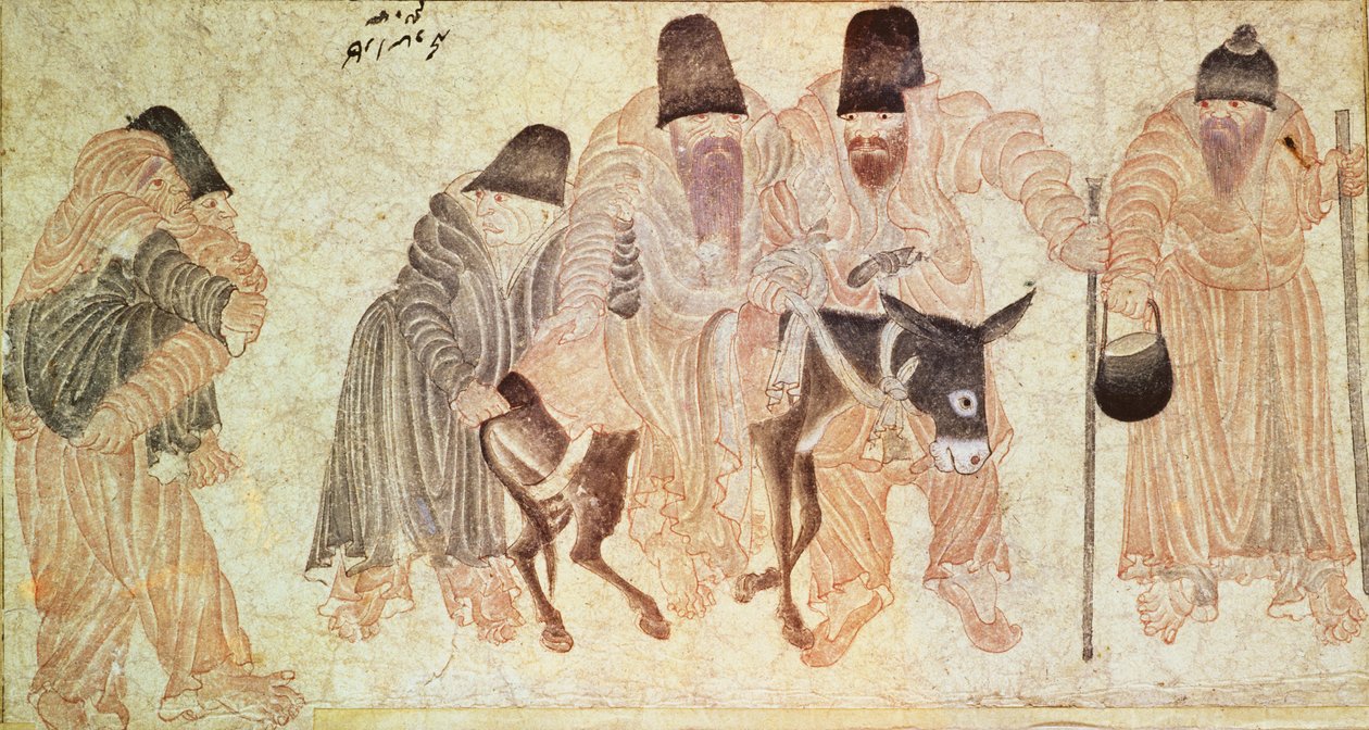 Mongolian nomadit aasin kanssa (pergamentti) tekijältä Artist Unknown
