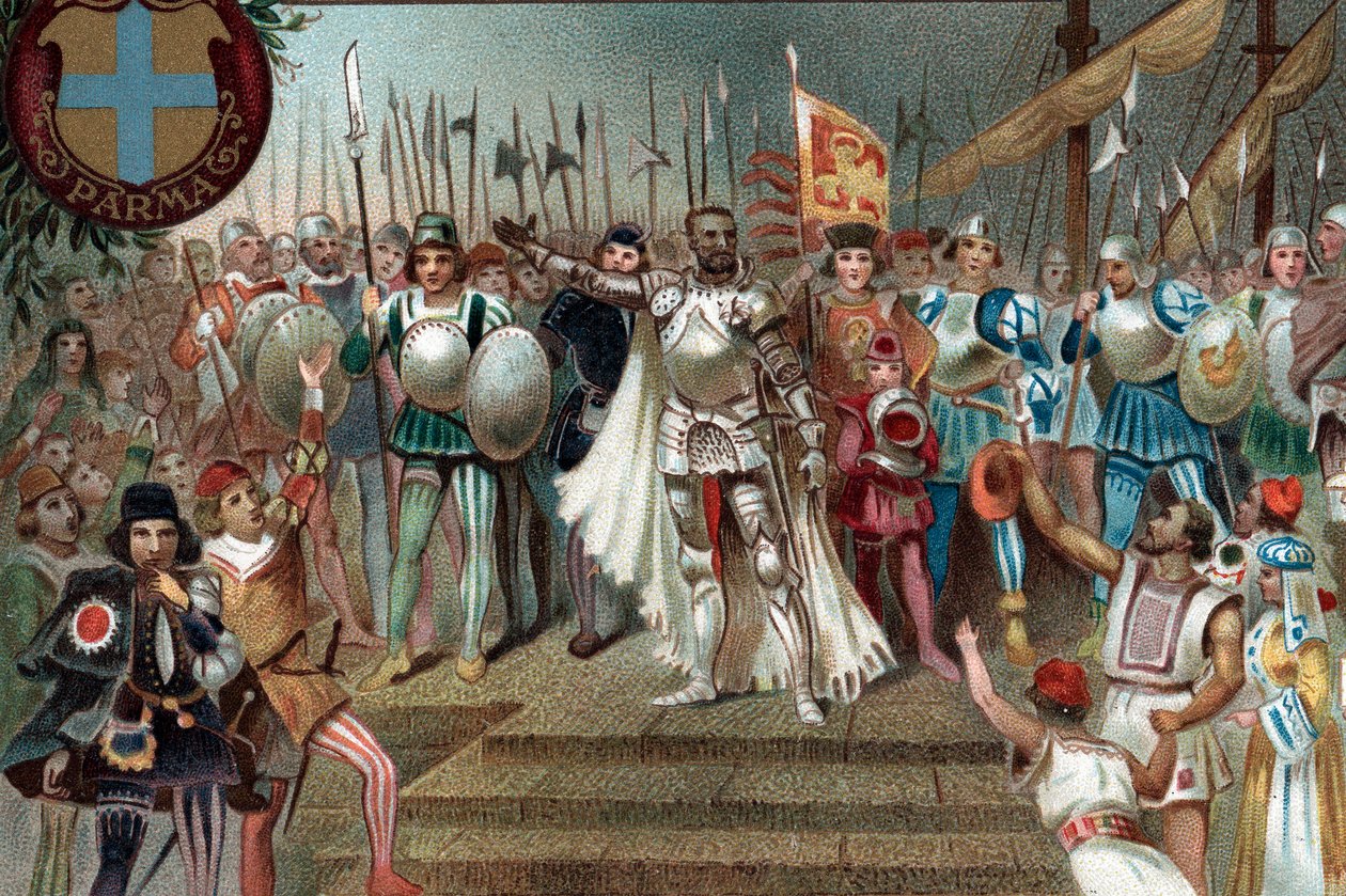 Othello palaa voitokkaana Kyprokselle, I näytös kohtaus 1 oopperasta Otello Giuseppe Verdin oopperasta. tekijältä Artist Unknown