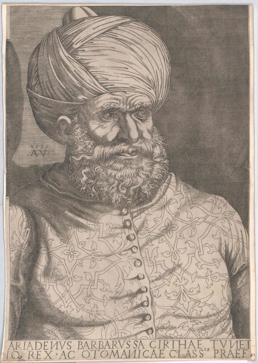 Osmanien hallitsija Algerissa Chaireddin Barbarossa (painokuva) tekijältä Artist Unknown