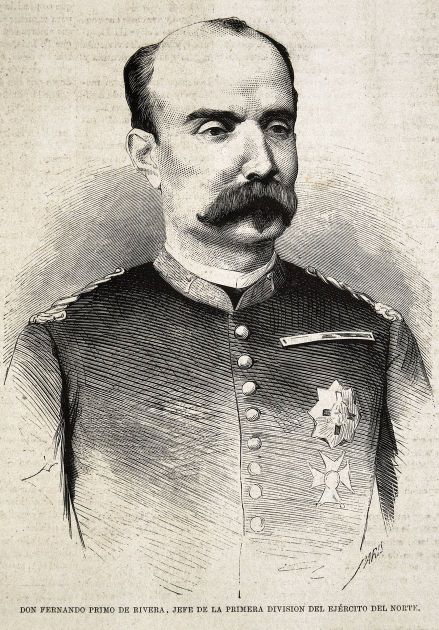 PRIMO DE RIVERA, Fernando (1831-1921). Espanjalainen sotilas ja poliitikko. Fernando Primo de Rivera, joka taisteli kolmannessa karlistisodassa. Kaiverrus. tekijältä Artist Unknown