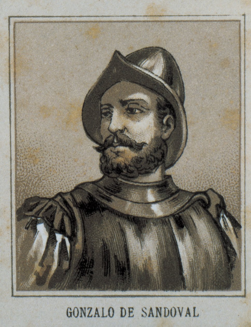 SANDOVAL, Gonzalo de (1497-1527). Espanjalainen valloittaja Uudessa Espanjassa (Meksikossa). Kaiverrus. tekijältä Artist Unknown