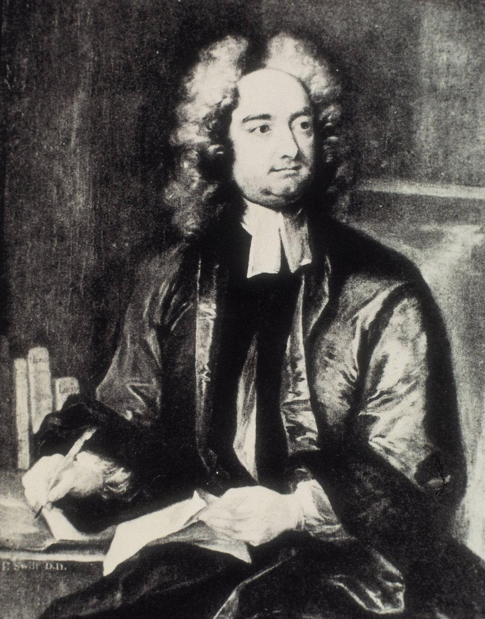 SWIFT, Jonathan (1667-1745). Irlantilainen pappi ja satiirikirjailija. Muotokuva Dublinin Pyhän Patrickin katedraalin dekaanina Charles Jervasin (1675-1739) maalauksen mukaan. Kaiverrus. Yksityiskokoelma. tekijältä Artist Unknown