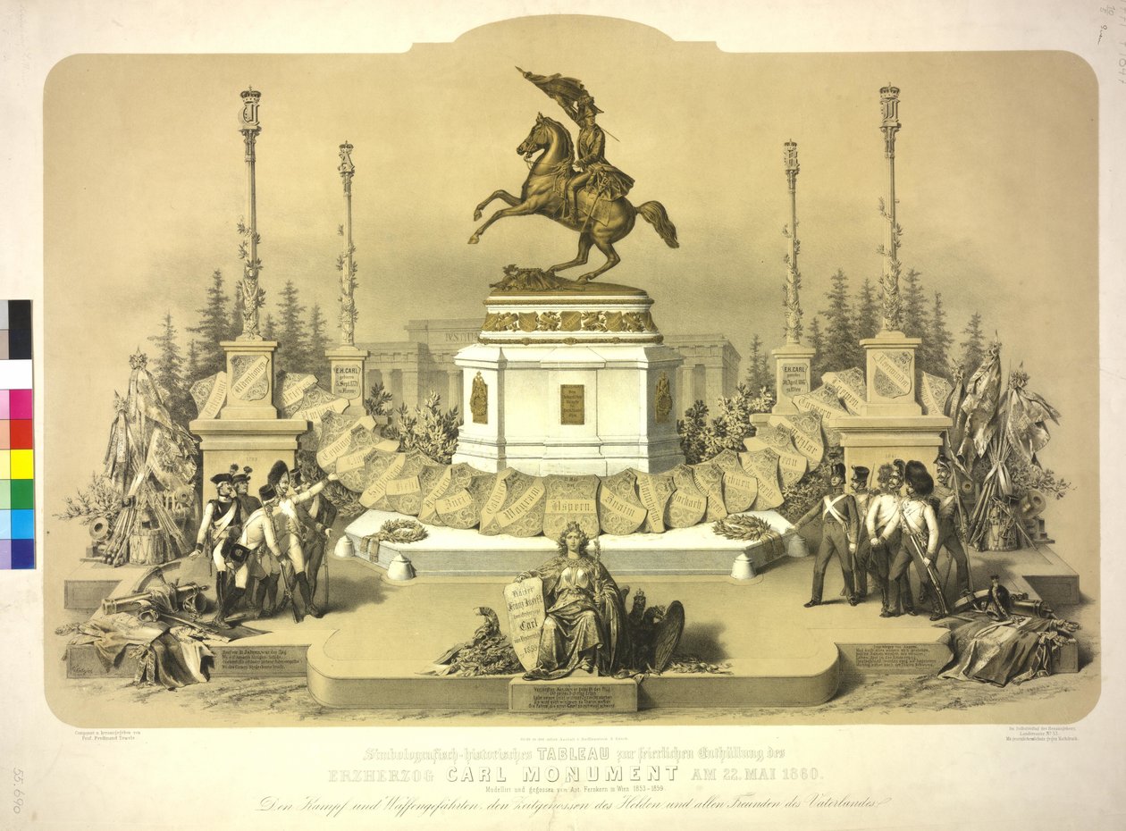 Symboli-grafinen historiallinen taulukko arkkiherttua Carlin muistomerkin juhlalliselle paljastamiselle 22. helmikuuta. toukokuuta 1860 tekijältä Artist Unknown