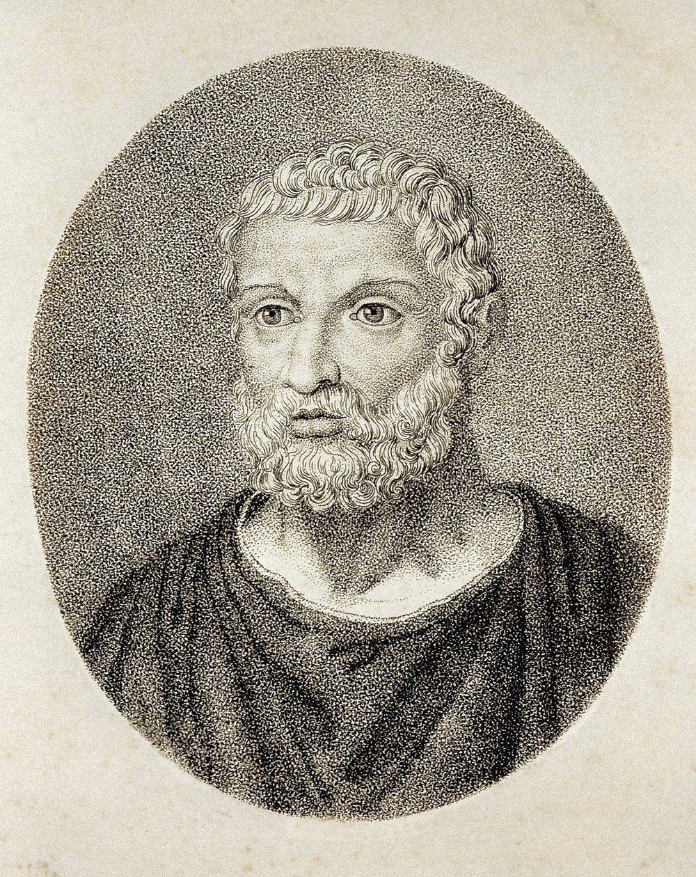 Miletoksen THALES (6. vuosisata i. e. Kr. - VI e. Kr.). Miletoksen Thalesin muotokuva. Kaiverrus. tekijältä Artist Unknown