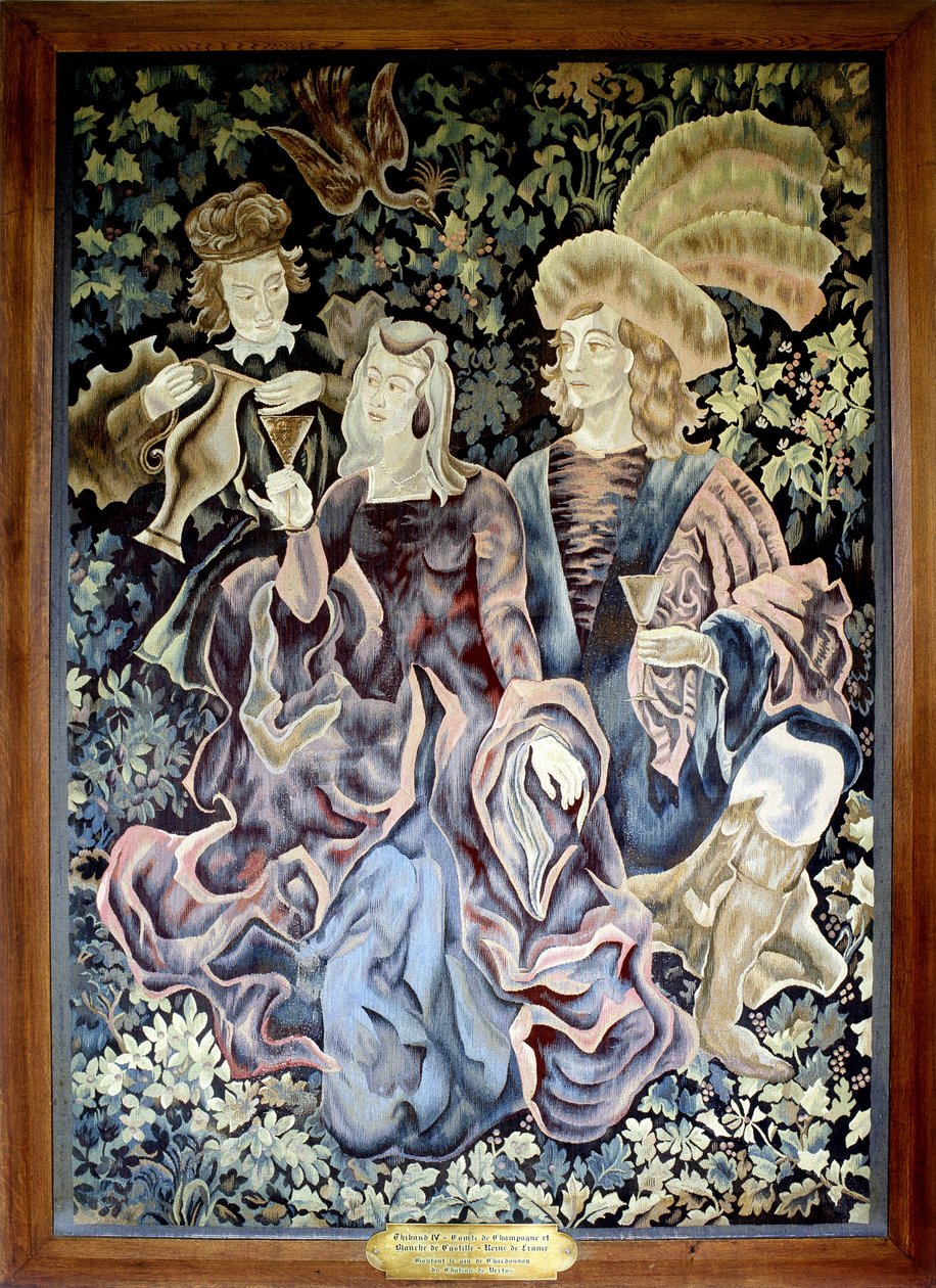 Thibault IV Champagnen ja Blanche Kastilian kuvakudos, joka esittää Thibault IV Champagnen ja Blanche Kastilian miehiä tekijältä Artist Unknown