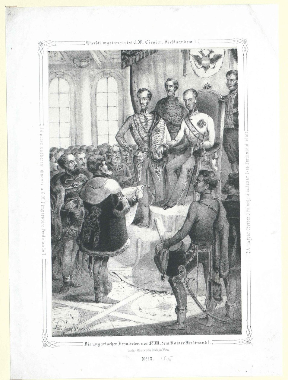 Unkarilaiset edustavat keisari Ferdinand I:tä Sir M.:n edessä maaliskuussa 1848. tekijältä Artist Unknown