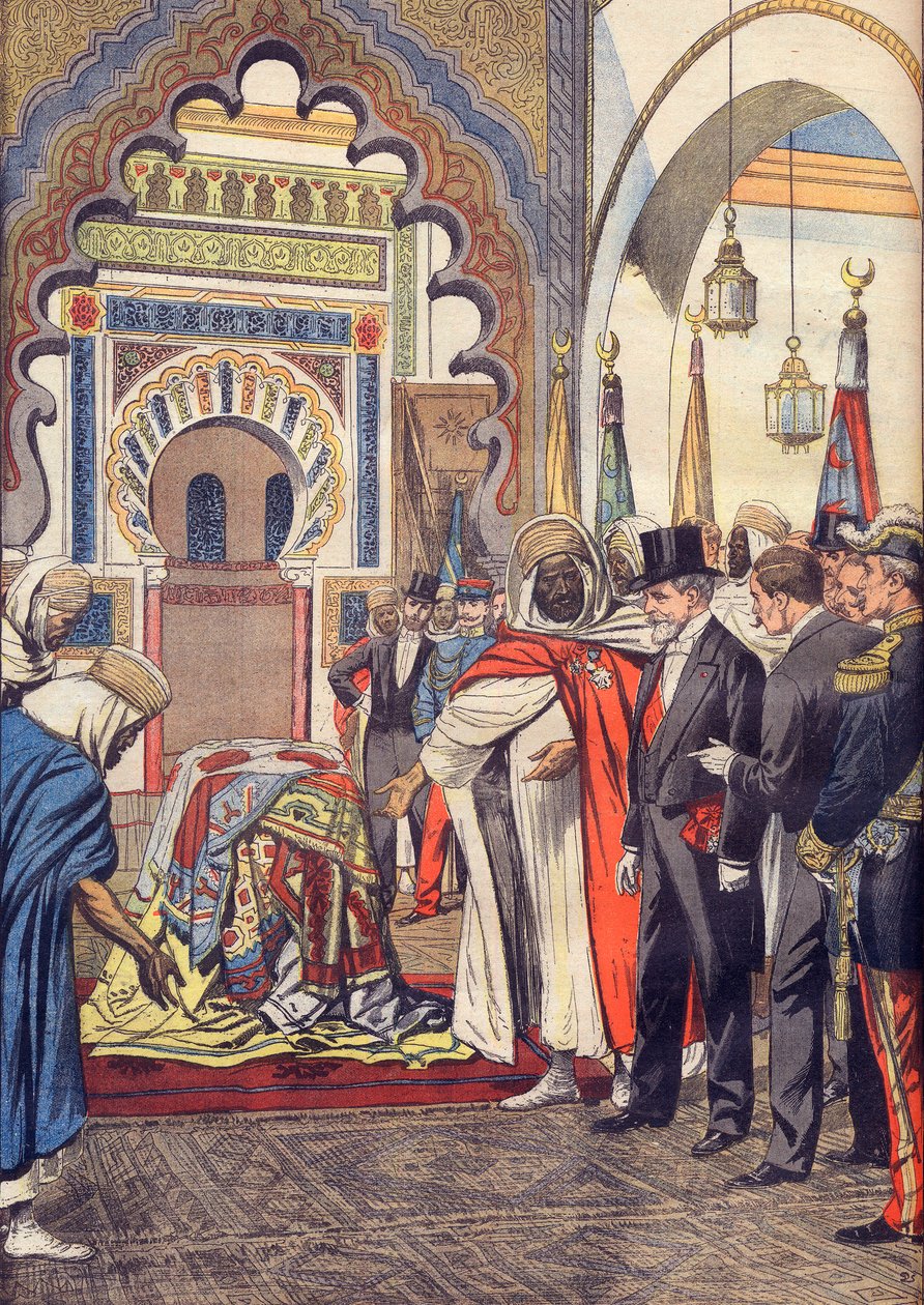 Ranskan tasavallan presidentti Emile Loubet vierailee Sidi Bou Medinen moskeijassa Tlemcenissä, Algeriassa. tekijältä Artist Unknown