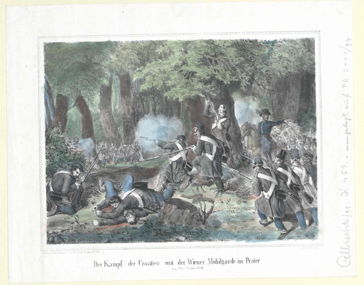 Kroatialaisten taistelu wieniläisen liikkuvan kaartin kanssa Praterissa 28. lokakuuta 1848. tekijältä Artist Unknown