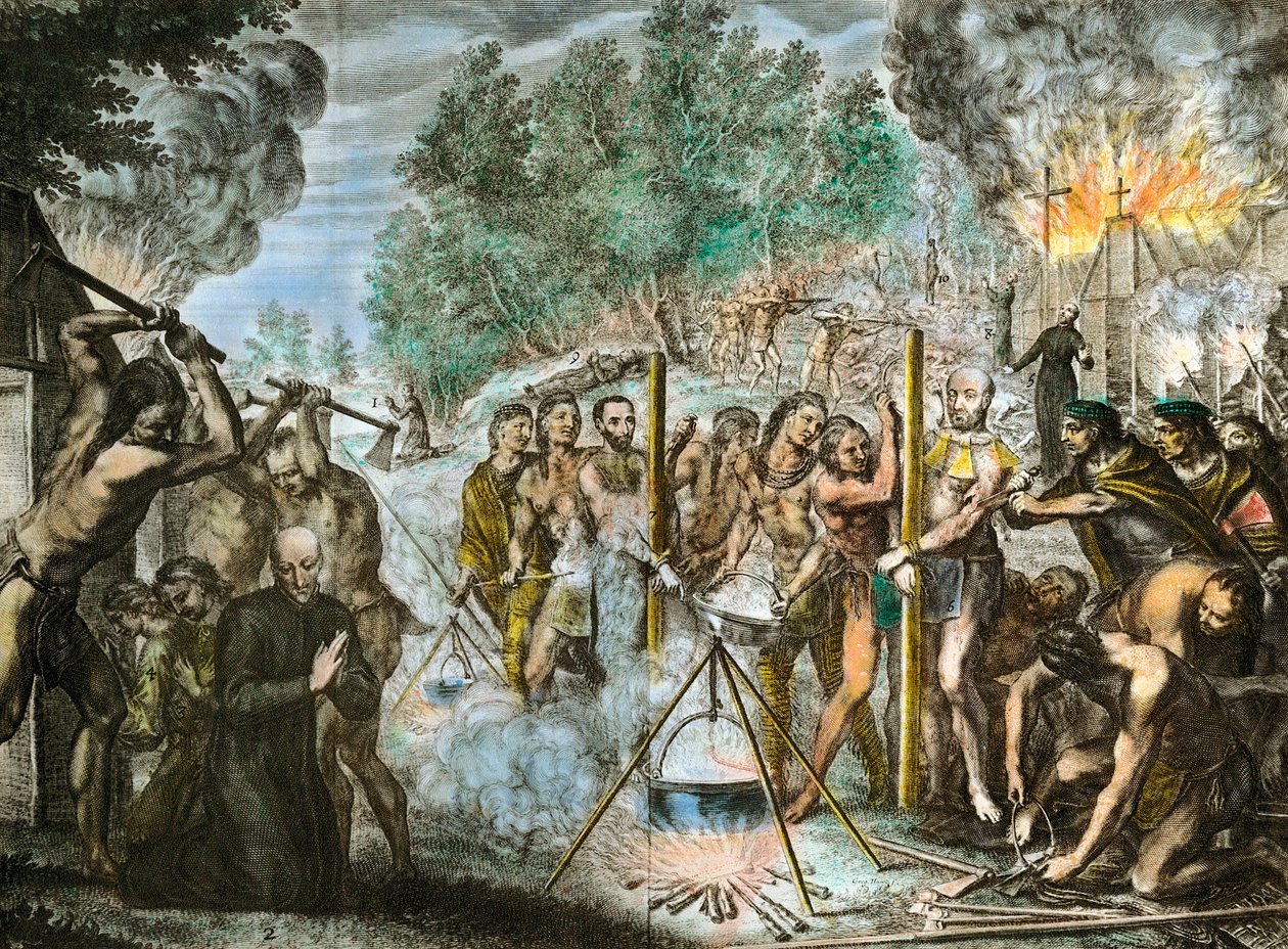 Pappien marttyyri Amerikan intiaanien keskuudessa helmikuussa 1646. tekijältä Artist Unknown