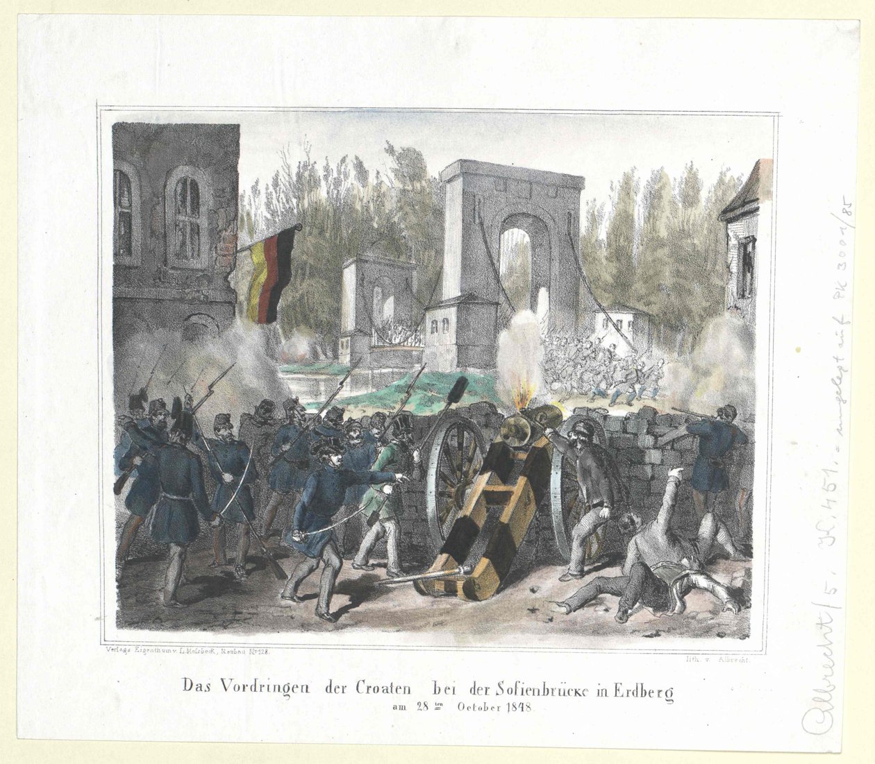 Kroatialaisten tunkeutuminen Erdbergin Sofienbrueckessa 28. lokakuuta 1848. tekijältä Artist Unknown