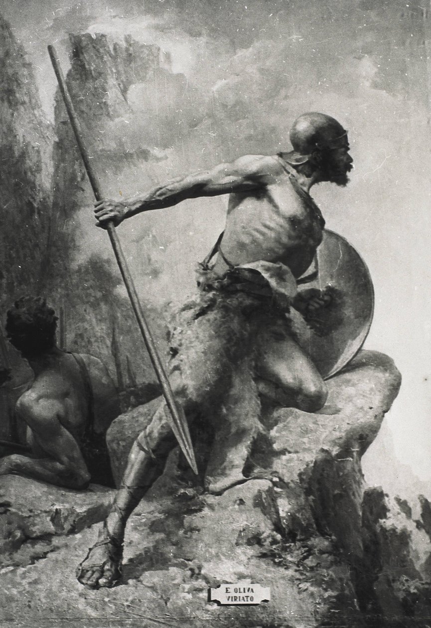 VIRIATHOS (190-139 EAA.). Lusitanian kansan johtaja, joka vastusti Rooman laajentumista Länsi-Hispanian alueille. Kaiverrus tekijältä Artist Unknown