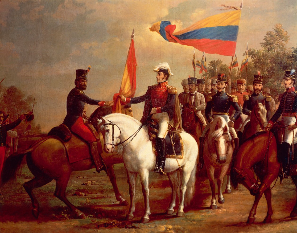 Simon Bolivar kunnioittaa lippua Carabobon taistelun jälkeen, 24. kesäkuuta. tekijältä Arturo Michelena