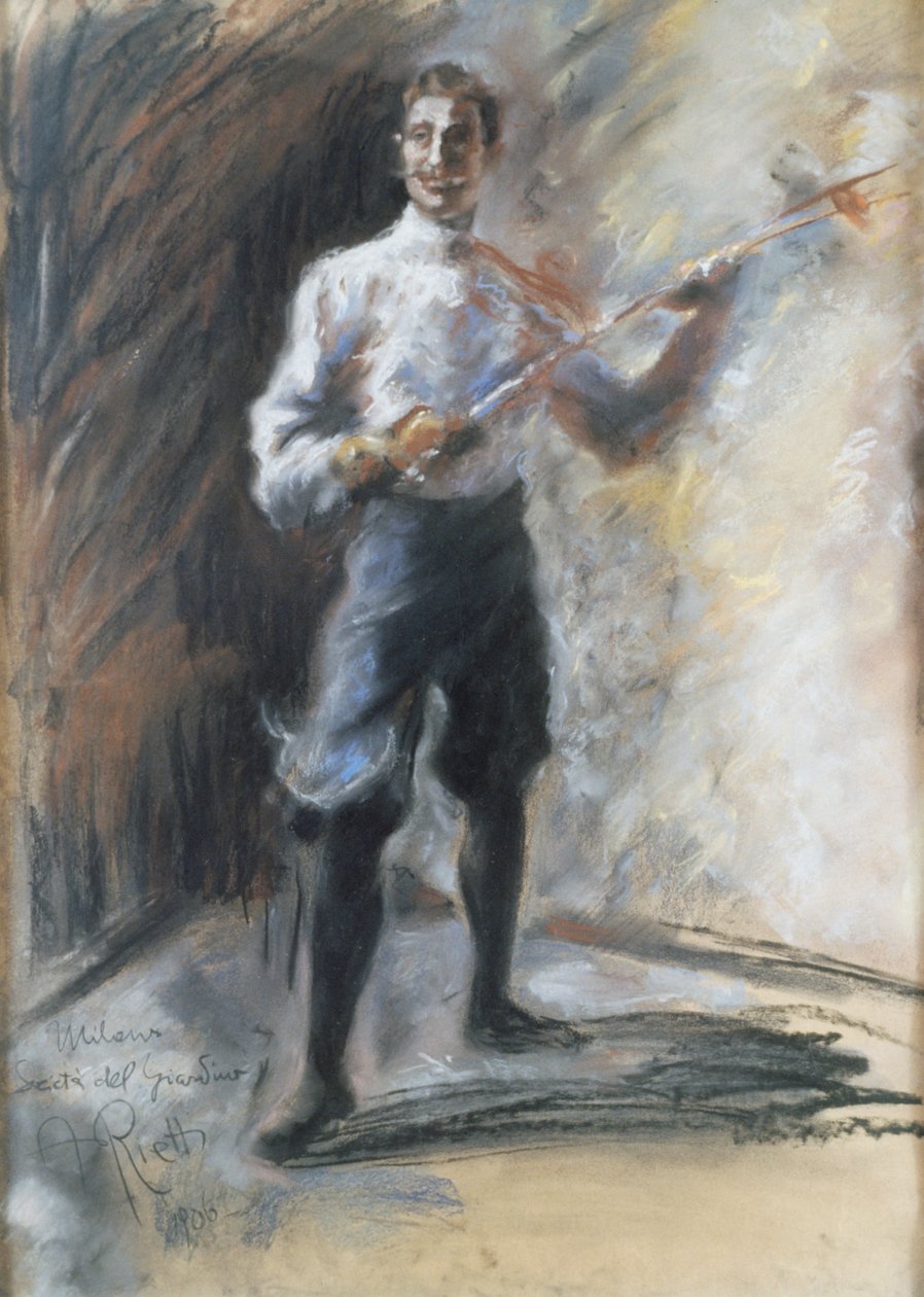 Miekkamestari Weisi, Arturo Rietti (1863-1943), pastelli paperille, 72x53 cm. Italia, 1900-luku. tekijältä Arturo Rietti