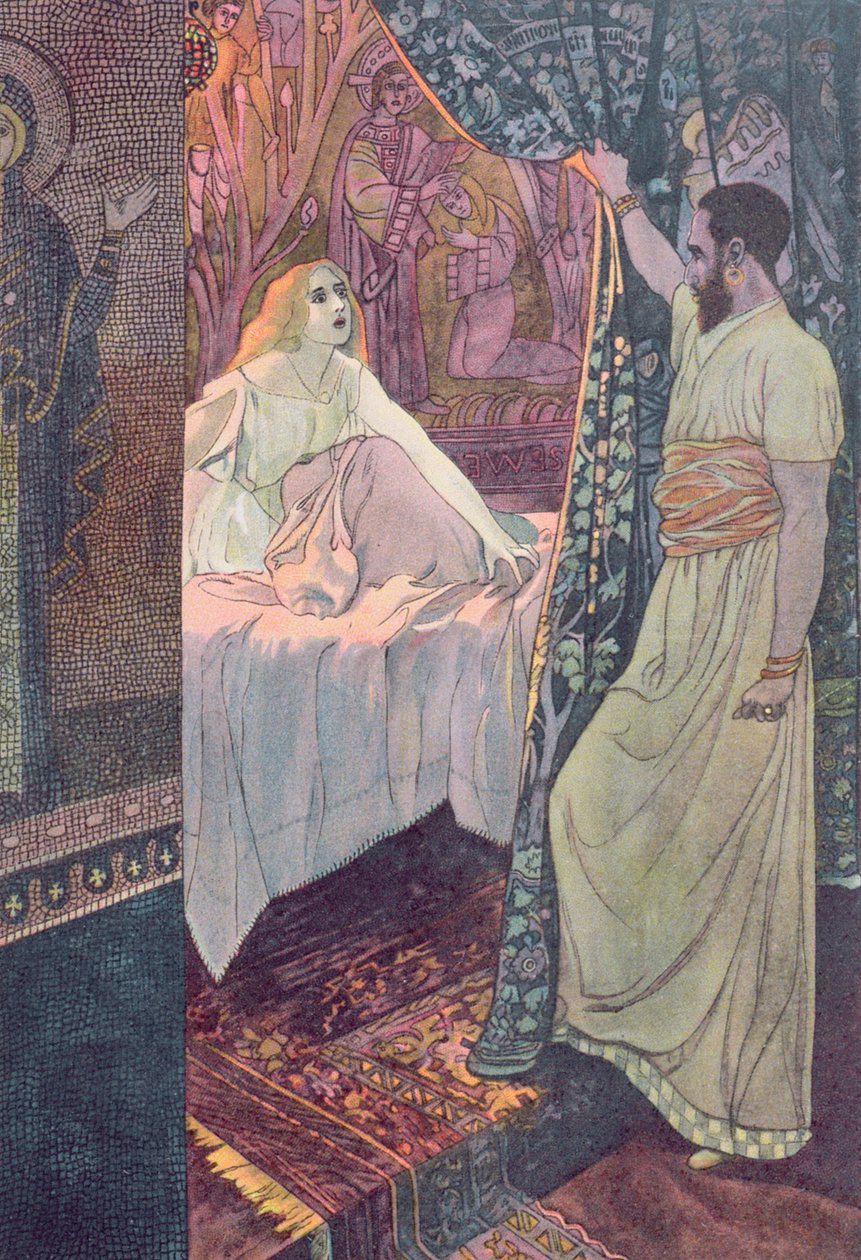 Othello ja Desdemona, kohtaus William Shakespearen (1564-1616) Othellosta n. 1900 tekijältä Artus Scheiner
