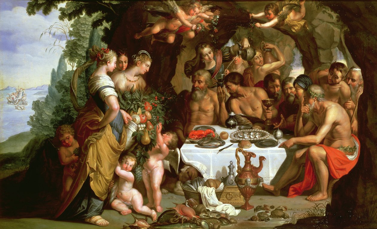 Achelouksen juhla, 1625-29 (öljy kuparille) tekijältä Artus Wollfort