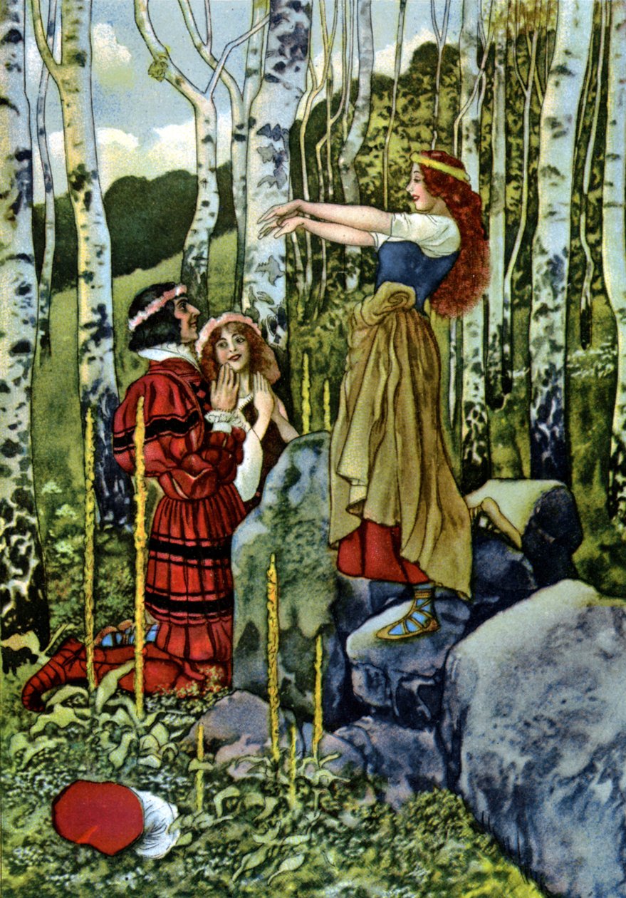 Kuten haluat, Orlandon ja Rosalindin pilkatut häät, n. 1880 (kaiverrus) tekijältä Artus Scheiner