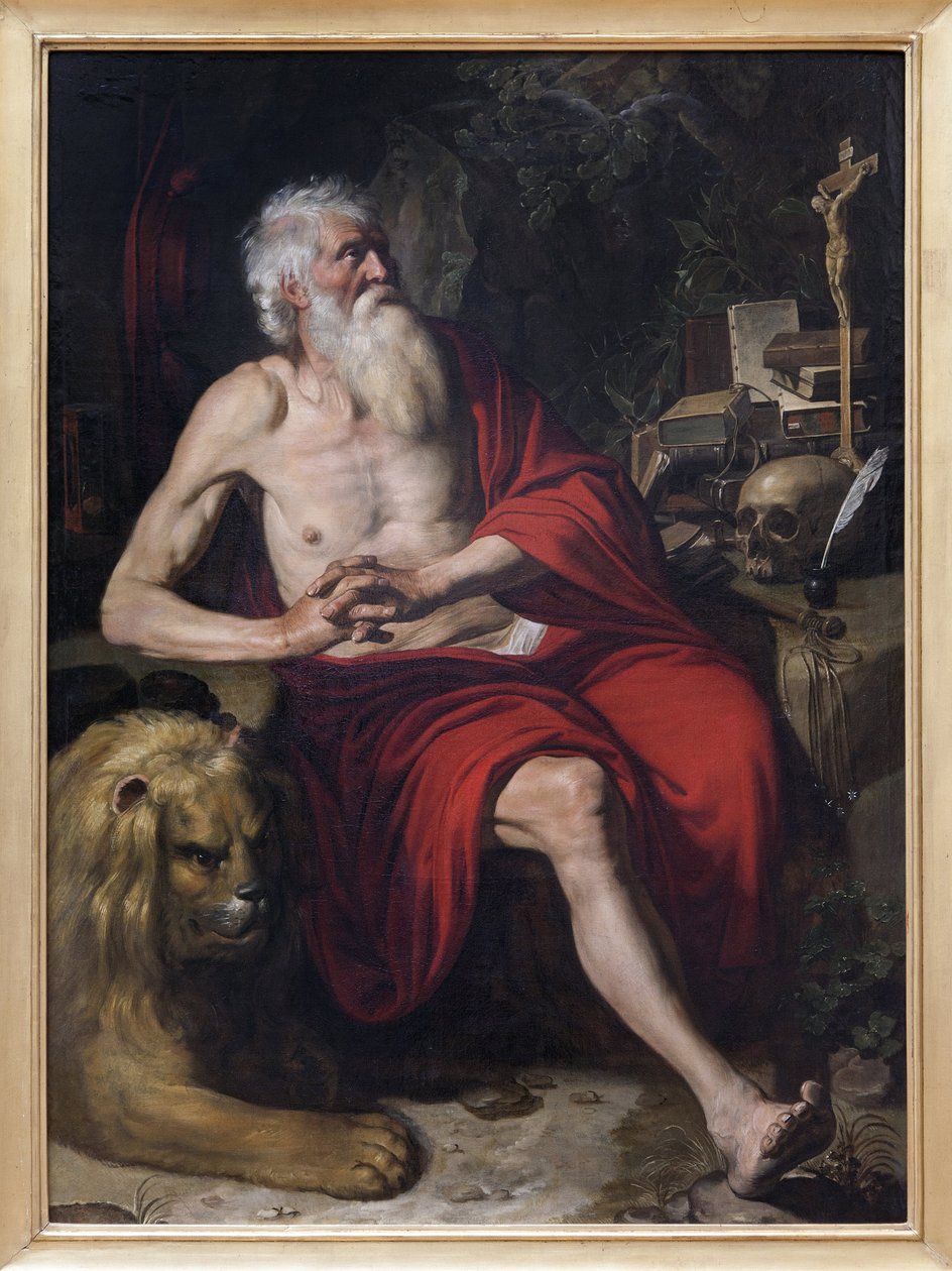 Pyhä Hieronymus mietiskelemässä, Artus Wolffortille (1581-1641) kuuluva maalaus. Valokuvaus, KIM Youngtae, Lyon, Musee des Beaux Arts de Lyon. tekijältä Artus Wolfaerts or Wolffort