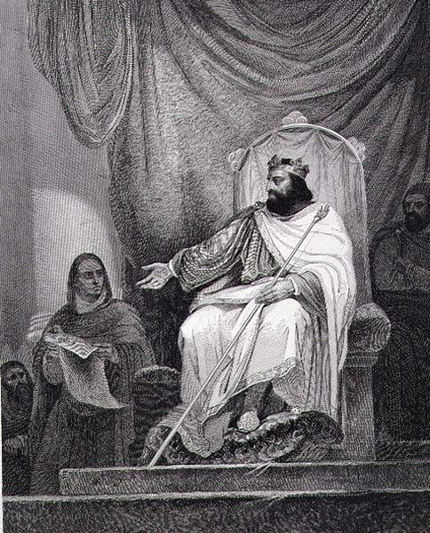 Charlemagne (742-814) antoi Herstalin kapitulaarin vuonna 779, kaivertanut Leclerc (kaiverrus) tekijältä Ary (after) Scheffer