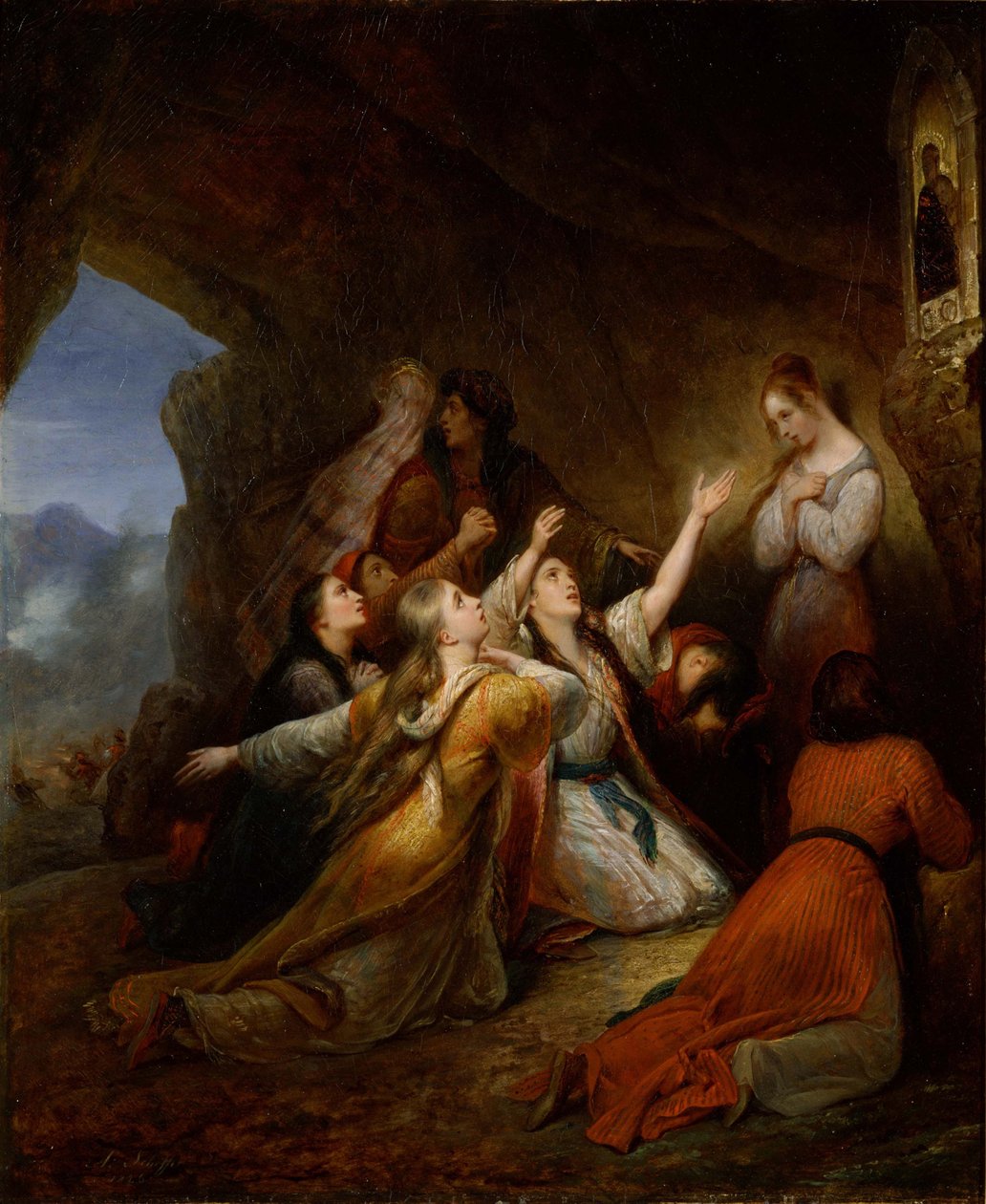 Kreikkalaiset naiset rukoilevat Avun neitsyessä, 1826 tekijältä Ary Scheffer